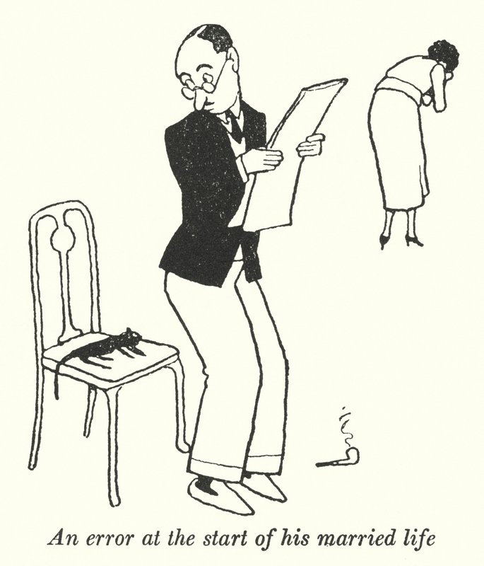 Een fout aan het begin van zijn getrouwde leven (litho) door William Heath Robinson