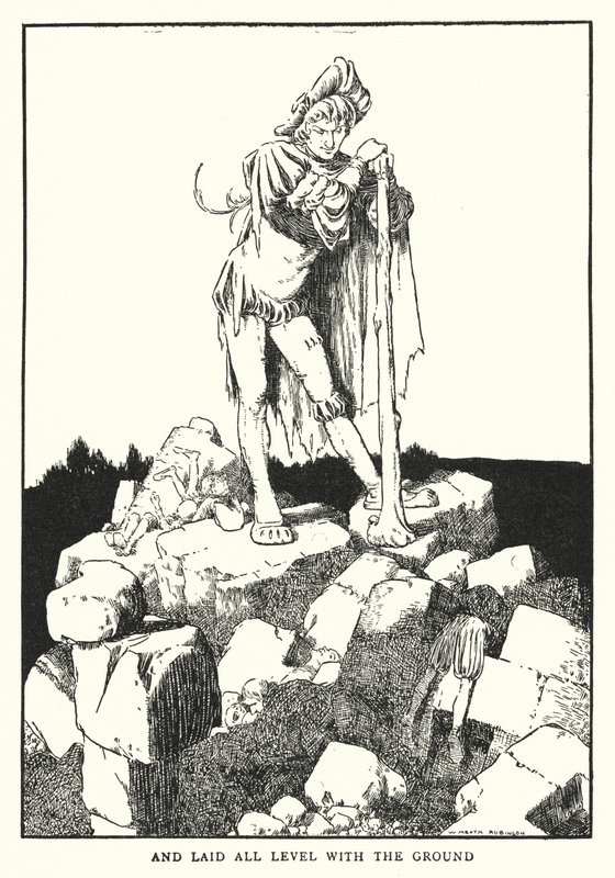 En legde alles gelijk met de grond (litho) door William Heath Robinson