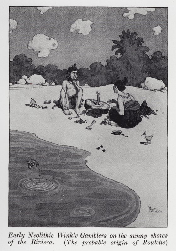 Vroege Neolithische Winkle Gamblers aan de Zonnige Kusten van de Riviera, De Waarschijnlijke Oorsprong van Roulette door William Heath Robinson