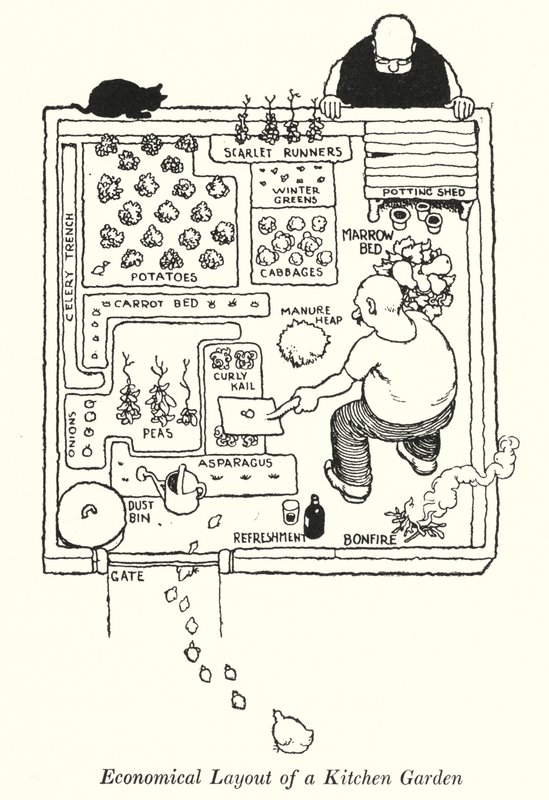 Economische indeling van een moestuin door William Heath Robinson