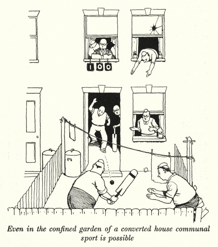 Zelfs in de beperkte tuin van een verbouwd huis is gemeenschappelijke sport mogelijk door William Heath Robinson