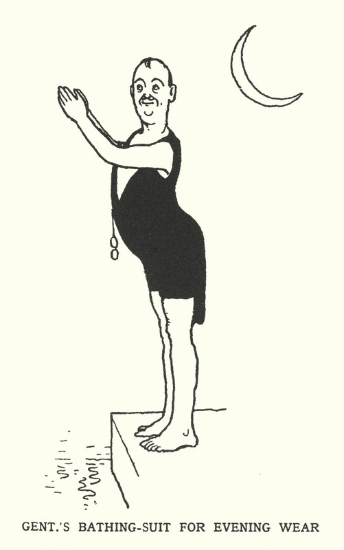 Heren badpak voor avondkleding door William Heath Robinson