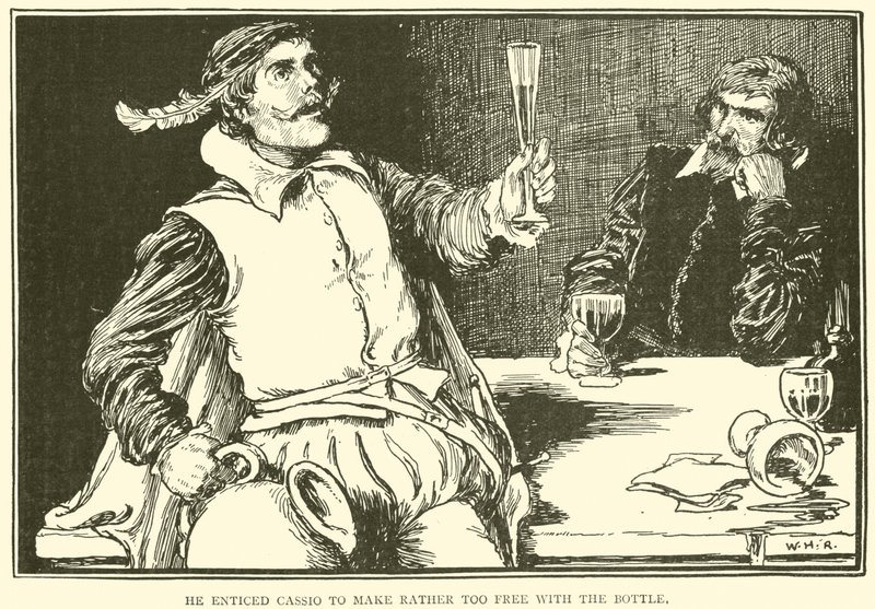Hij verleidde Cassio om iets te veel te drinken door William Heath Robinson