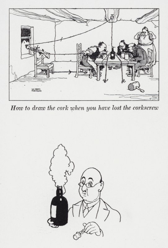 Hoe de kurk te trekken als je de kurkentrekker kwijt bent door William Heath Robinson