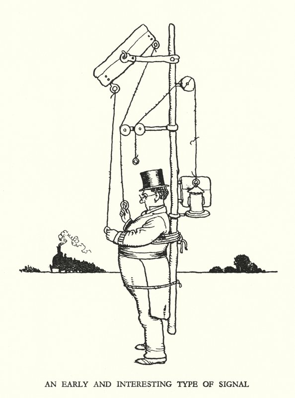 Illustratie voor Railway Ribaldry door W Heath Robinson (litho) door William Heath Robinson
