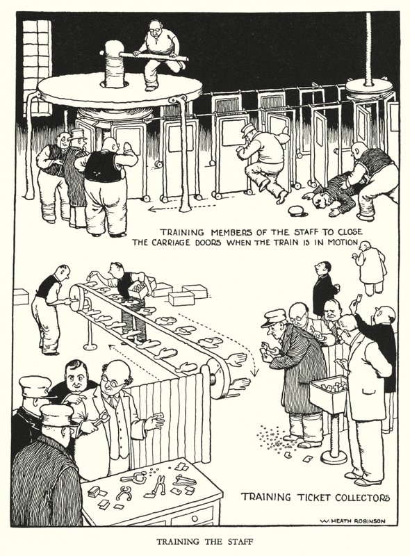 Illustratie voor Railway Ribaldry door W Heath Robinson door William Heath Robinson