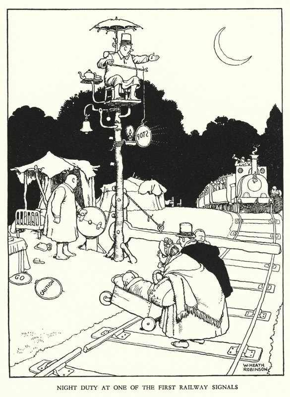 Illustratie voor Railway Ribaldry door W Heath Robinson door William Heath Robinson