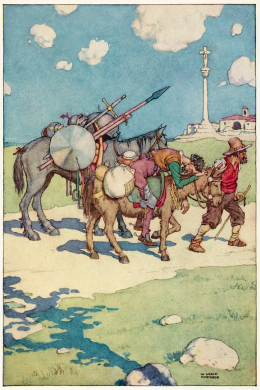Illustratie voor De Avonturen van Don Quichot (kleur litho) door William Heath Robinson