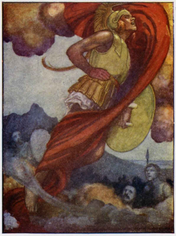 Mars, als een donderwolk, steeg op door de lucht naar Olympus door William Heath Robinson