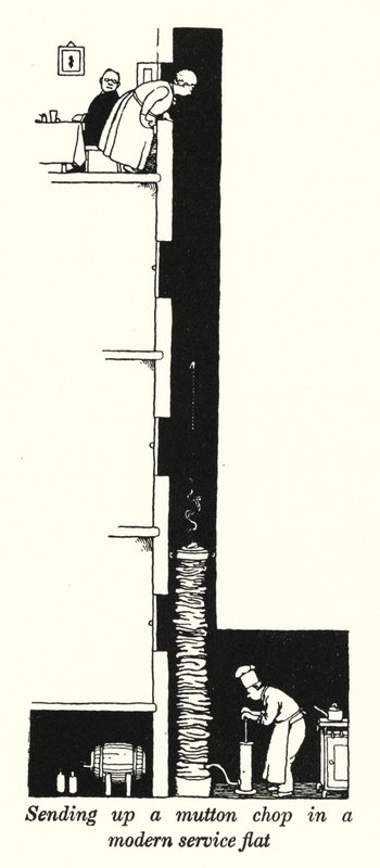 Een Lamskotelet Verzenden in een Modern Serviceflat (litho) door William Heath Robinson