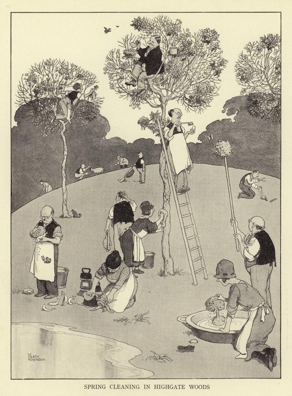Lenteschoonmaak in Highgate woods door William Heath Robinson