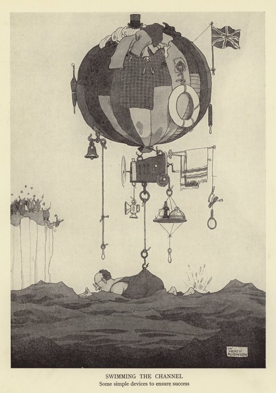 Het Kanaal Overzwemmen, enkele eenvoudige apparaten om succes te verzekeren door William Heath Robinson