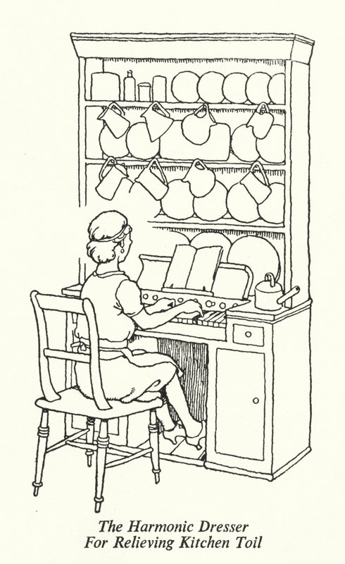 De harmonische dressoir voor het verlichten van keukentaken door William Heath Robinson