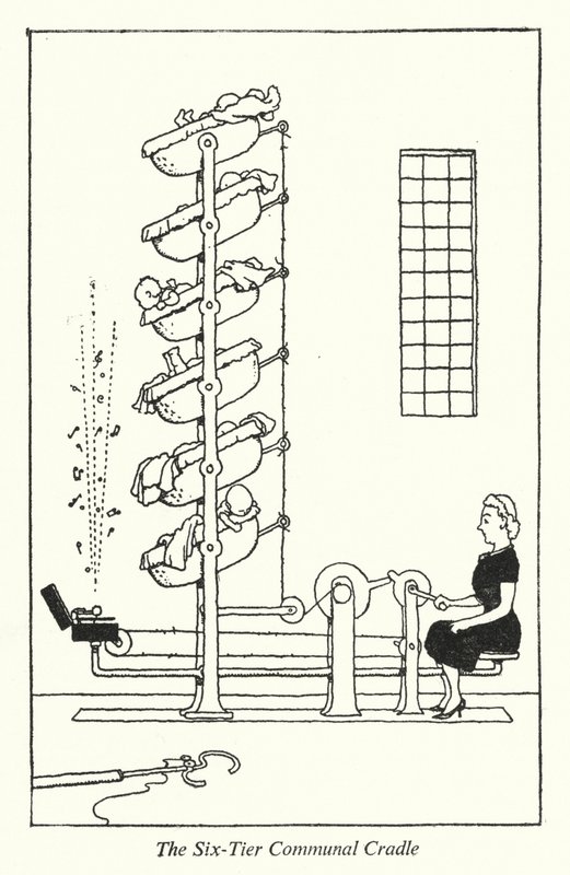 De zeslaagse gemeenschappelijke wieg door William Heath Robinson