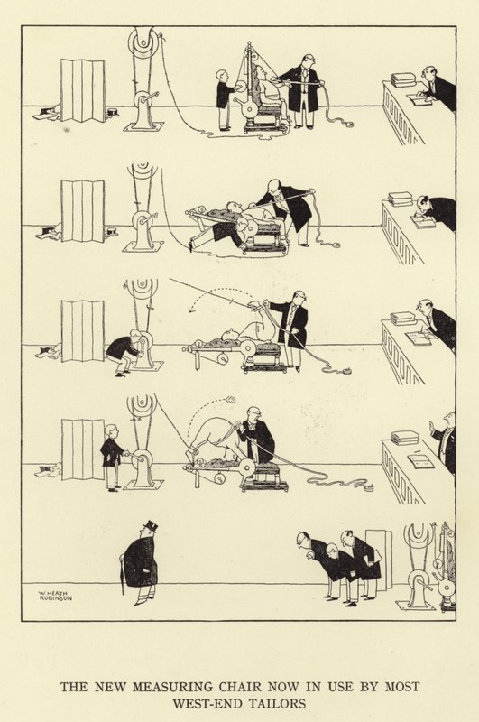 De nieuwe meetstoel nu in gebruik door de meeste kleermakers in het westen door William Heath Robinson