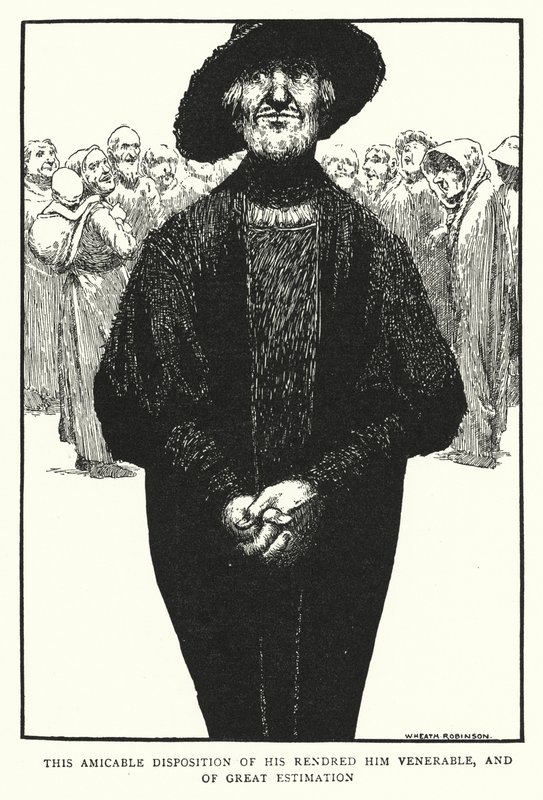 Deze vriendschappelijke houding maakte hem eerbiedwaardig en van grote achting (litho) door William Heath Robinson