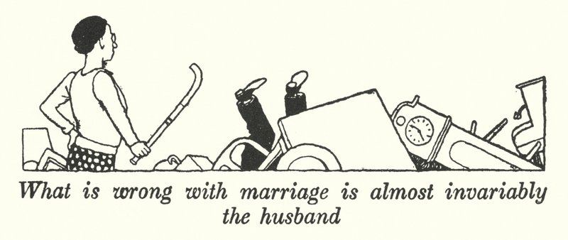 Wat er mis is met het huwelijk is bijna altijd de echtgenoot (litho) door William Heath Robinson