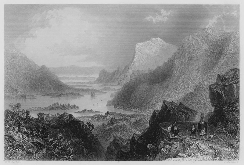 Toegang tot Killarney vanaf de Kenmare Road (gravure) door William Henry (after) Bartlett