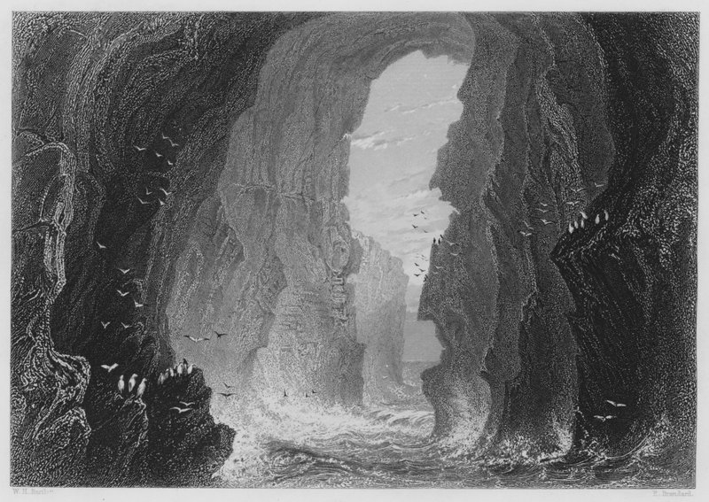 Dunkerry Grot, County Antrim (gravure) door William Henry (after) Bartlett