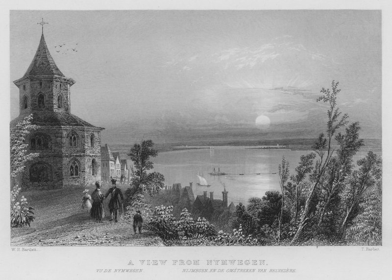 Een uitzicht vanaf Nijmegen (gravure) door William Henry Bartlett
