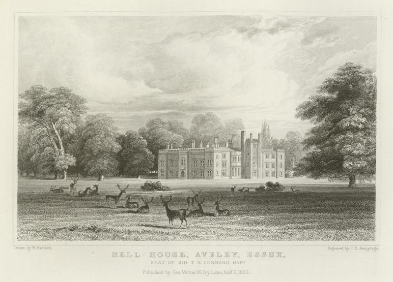 Bell House, Aveley, Essex, zetel van Sir T B Lennard, Baronet door William Henry Bartlett