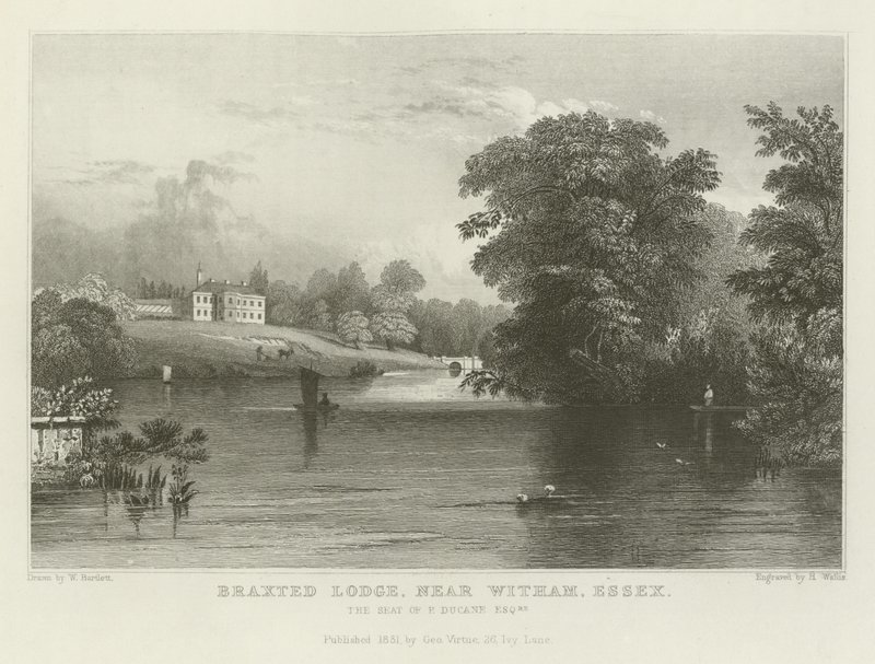 Braxted Lodge, nabij Witham, Essex, het Landgoed van P Ducane, Esquire door William Henry Bartlett