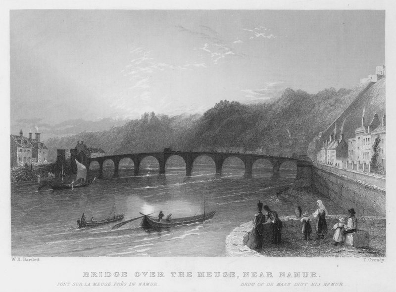 Brug over de Maas, nabij Namen door William Henry Bartlett