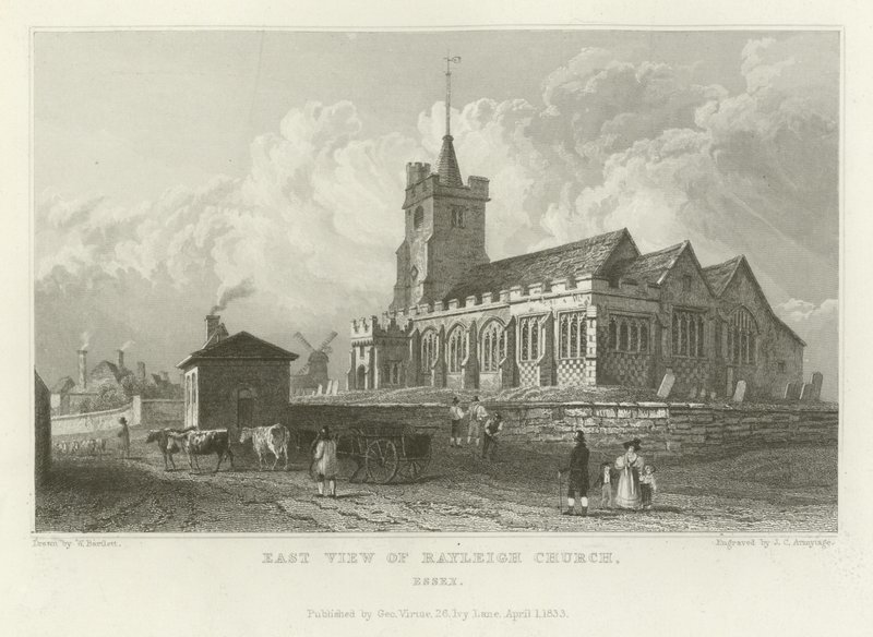Oostelijk uitzicht op Rayleigh Church, Essex door William Henry Bartlett