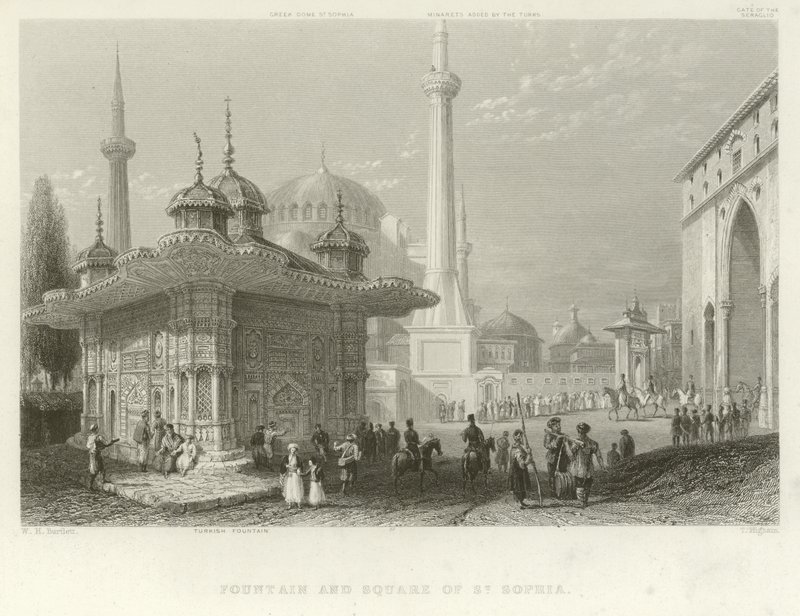 Fontein en Plein van St. Sophia, Constantinopel door William Henry Bartlett