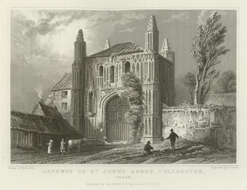 Poort van de abdij van St. John, Colchester, Essex door William Henry Bartlett