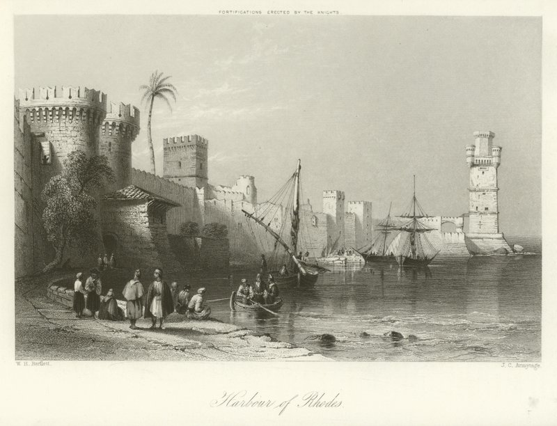 Haven van Rhodos door William Henry Bartlett