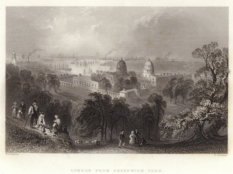 Londen vanuit Greenwich Park door William Henry Bartlett