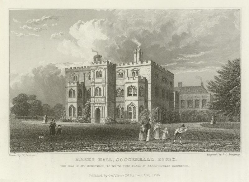 Marks Hall, Coggeshall, Essex, het Landgoed van Mevrouw Honeywood door William Henry Bartlett