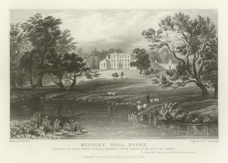 Mistley Hall, Essex, Residentie van de Zeer Eerwaarde Charles Manners Sutton, Spreker van het Lagerhuis door William Henry Bartlett