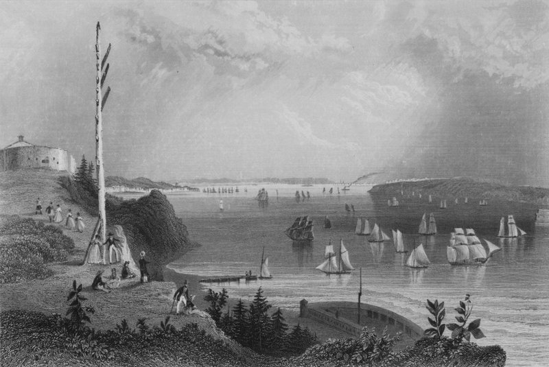 New York Bay, vanaf het Telegraafstation door William Henry Bartlett