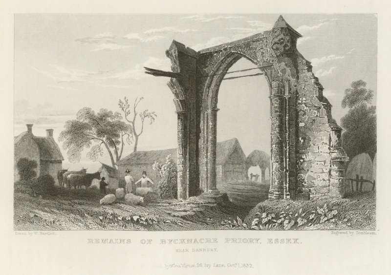 Overblijfselen van Bycknacre Priory, Essex, nabij Danbury door William Henry Bartlett