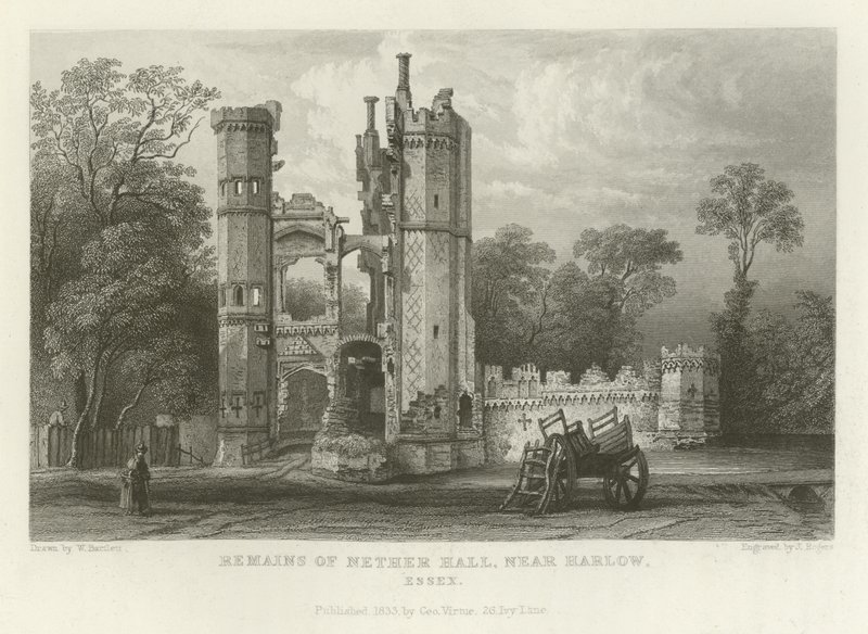 Restanten van Nether Hall, nabij Harlow, Essex door William Henry Bartlett