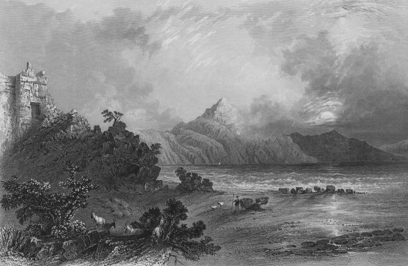 Overblijfselen van de haven van Seleucia, nabij Suadeah, met de berg Casius in de verte door William Henry Bartlett