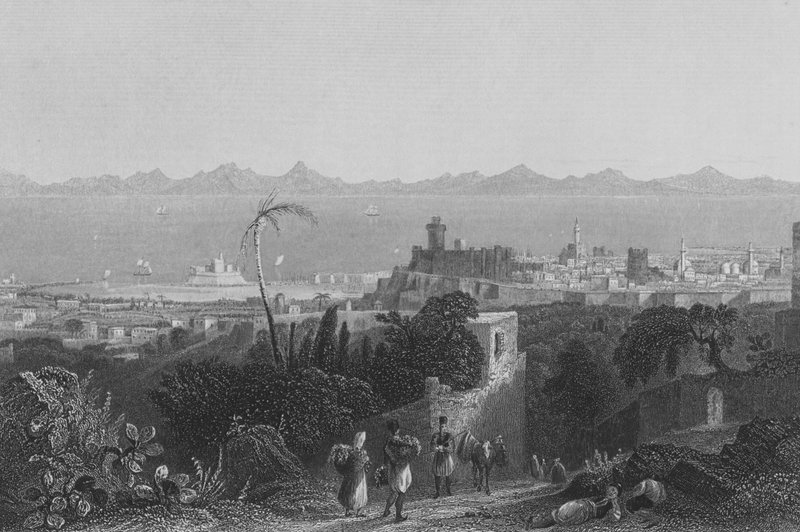 Rhodos, vanaf de hoogten, nabij de villa van Sir Sidney Smith door William Henry Bartlett