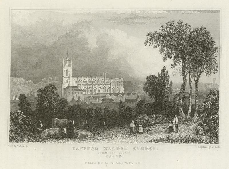 Saffron Walden Kerk, vanaf het Zuiden, Essex door William Henry Bartlett