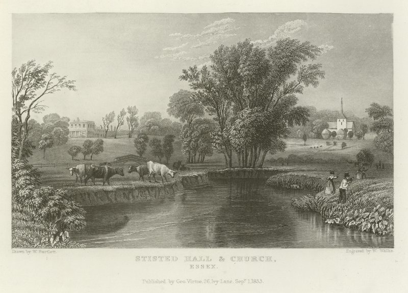 Stisted Hall en Kerk, Essex door William Henry Bartlett