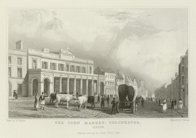 De graanmarkt, Colchester, Essex door William Henry Bartlett