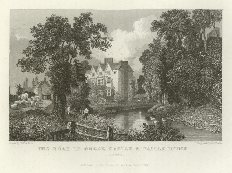 De gracht van Ongar Castle en Castle House, Essex door William Henry Bartlett