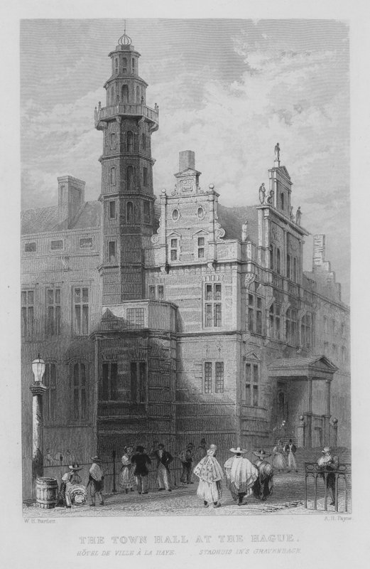 Het stadhuis in Den Haag (gravure) door William Henry Bartlett