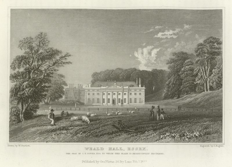 Weald Hall, Essex, het landgoed van C T Tower, Esquire door William Henry Bartlett
