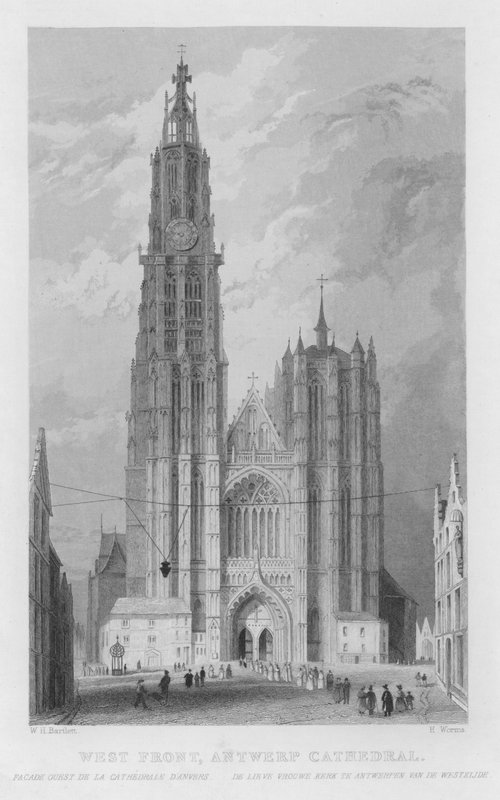 Westgevel, Kathedraal van Antwerpen door William Henry Bartlett