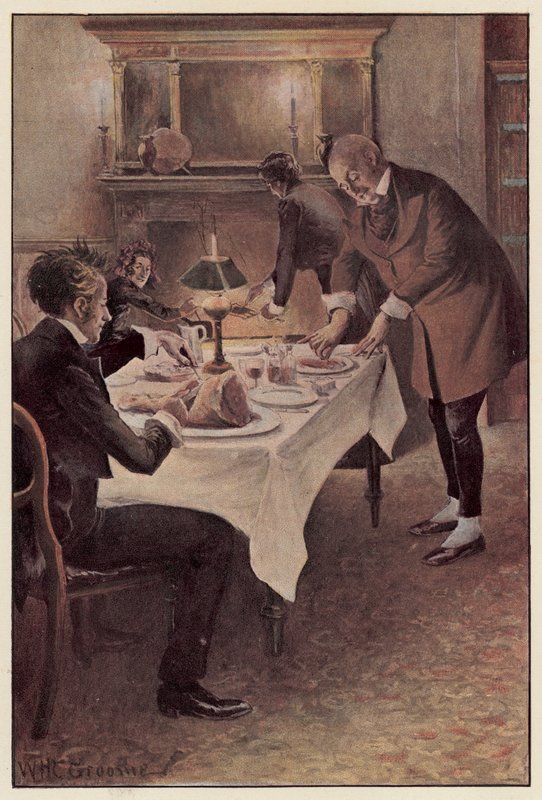 Traddles sneed het vlees in plakjes door William Henry Charles Groome