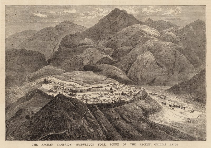 De Afghaanse Campagne, Jugdulluck Fort, Scene van de Recente Ghilzai Raids door William Henry James Boot