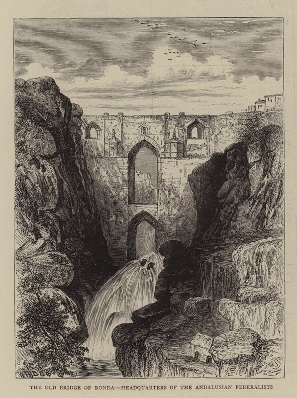 De oude brug van Ronda, hoofdkwartier van de Andalusische federalisten door William Henry James Boot