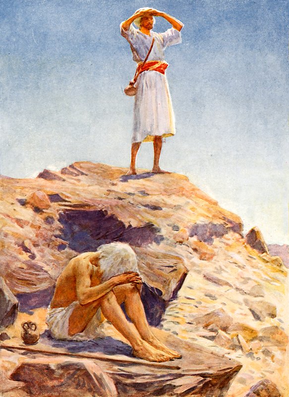 Elia en zijn dienaar kijken naar regen op de berg Karmel door William Henry Margetson